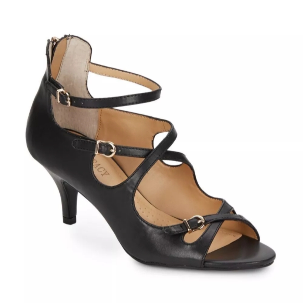 NEW Ellen Tracy Strappy 3" Heel Leather Shoes - Aurly Black SZ 9M - Picture 1 of 8
